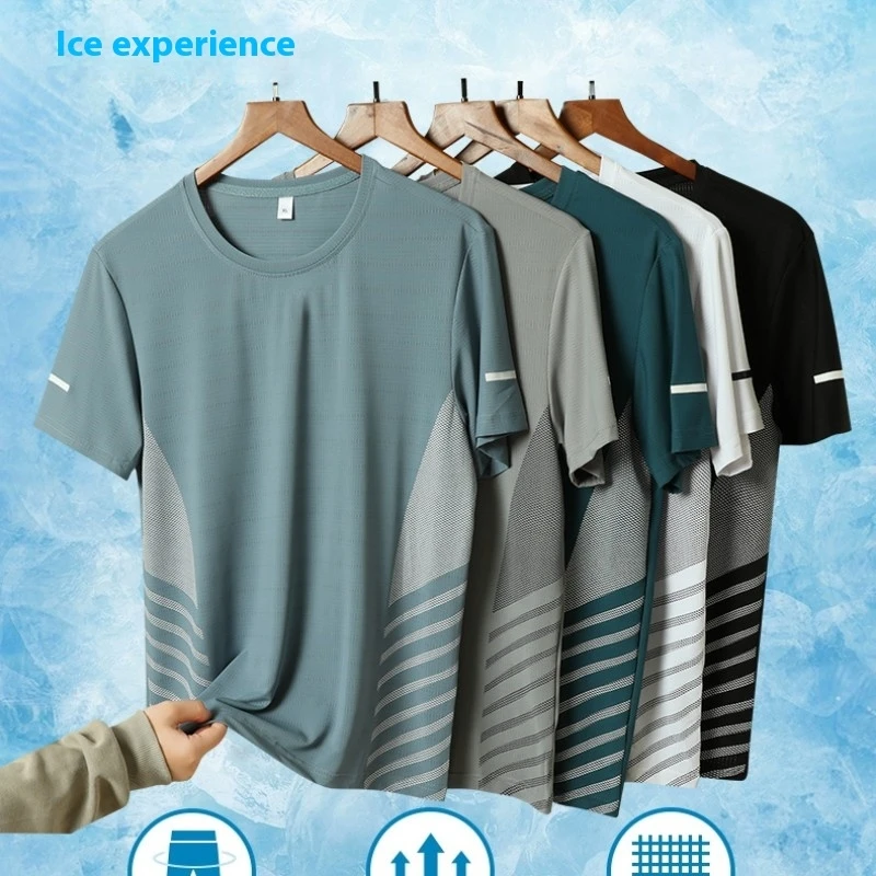 Summer Ice Silk Short sleeved T-shirt Cool breathable quick drying Running sports minimalist sweatshir