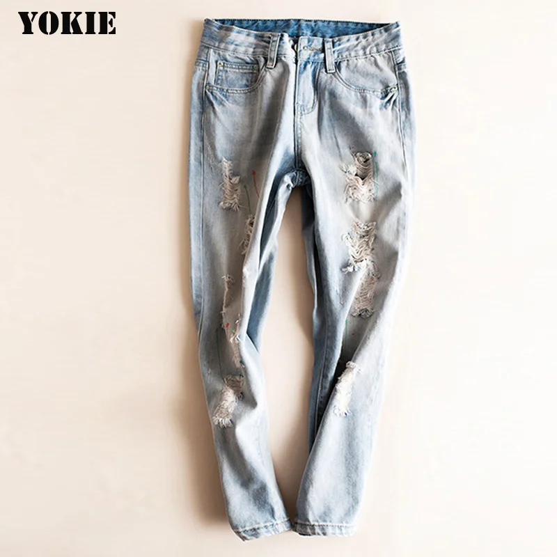 

Hole Ripped Cut Out Sexy Jean Pants women clothes Light Blue Denim Women Jeans 2022 New Arrival Washing Jean Boyfriend Pants