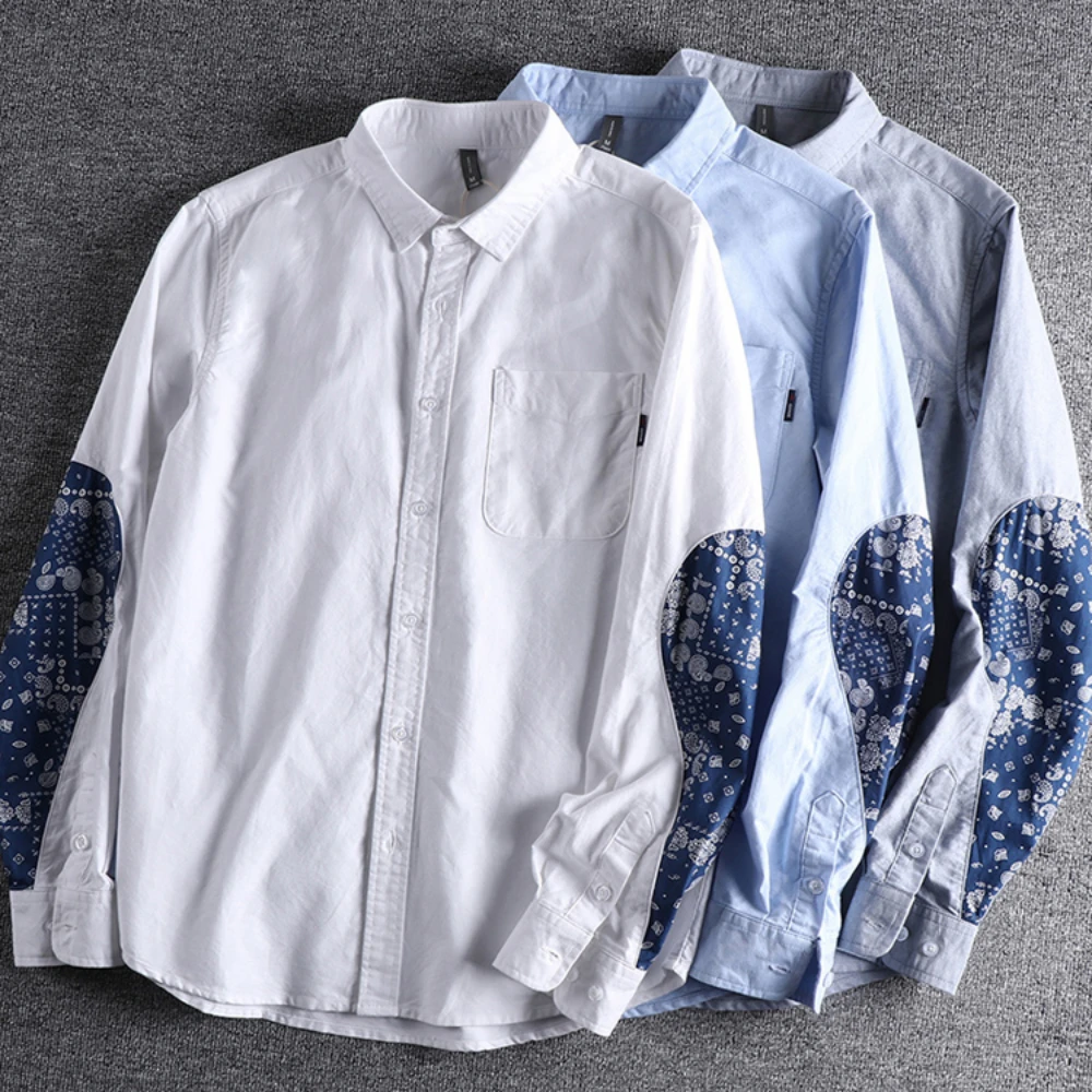 

Men's Cashew Flower Japanese Style White Shirt Long-sleeved Artistic Handsome Style Shirt Casual Daily Loose Shirt Oxford