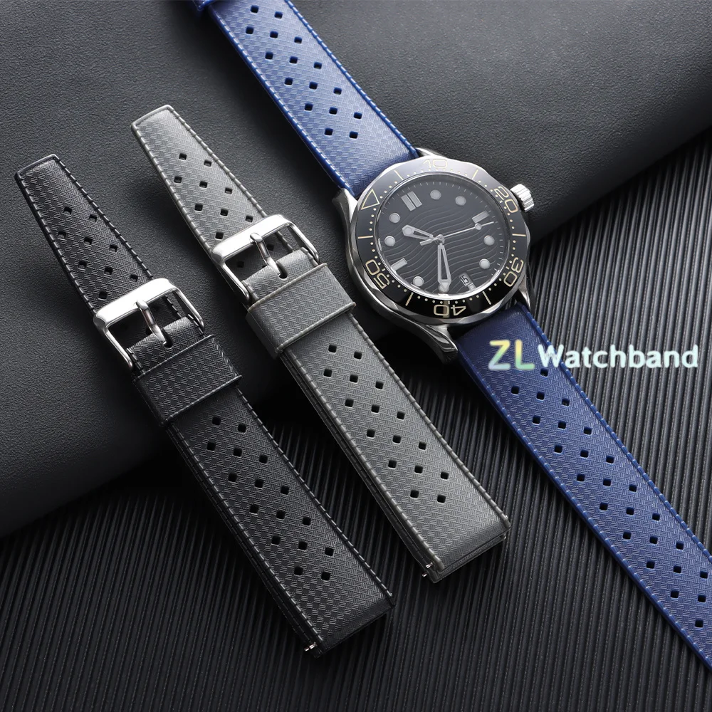 Waterproof Breathable Soft Tropical Silicone Sport Watch Band with Quick Release Mechanism