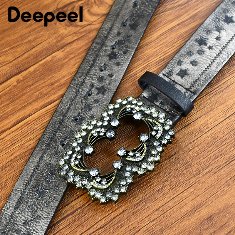 1Pc 3.8*100cm Fashion Women's Retro Wide Belt Smooth Stones Buckles Belts  Decorative Waistband Embossed Leather Corset for Jeans