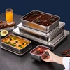 Stainless Steel Flat Bottom Storage Tray with Lid Square Food Plate Cake Bread Pastry Baking Pan Dish Bakeware Kitchen Tools 2