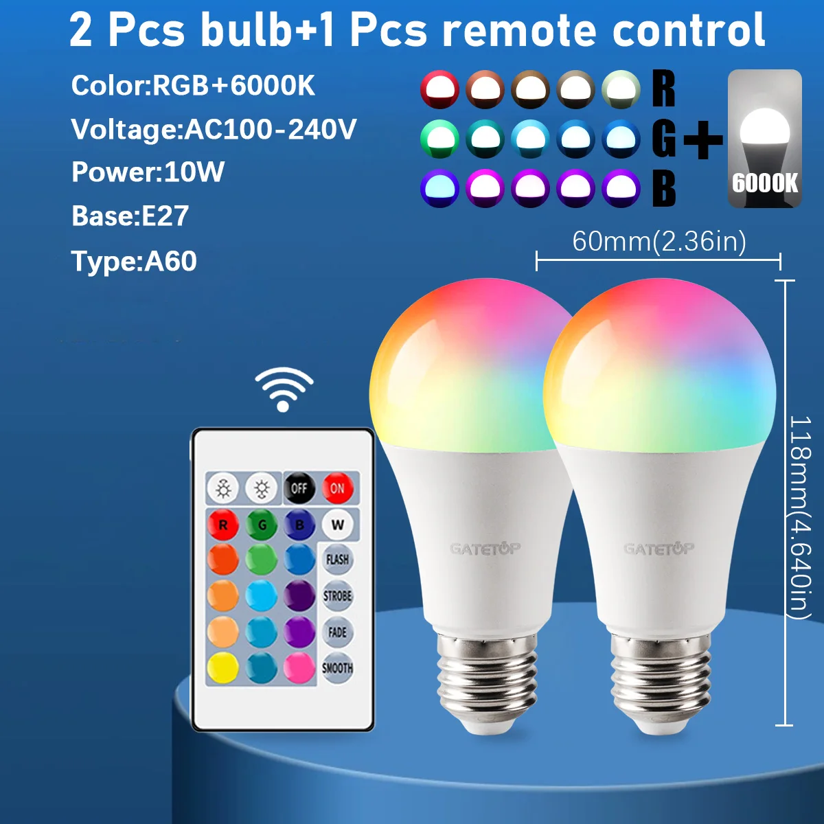 2 lampadine LED RGB dimmerabili intelligenti (E27/B22)! 16 colori vivaci, 220 V/110 V, 24 - Telecomando a chiave per il controllo dell'illuminazione senza sforzo