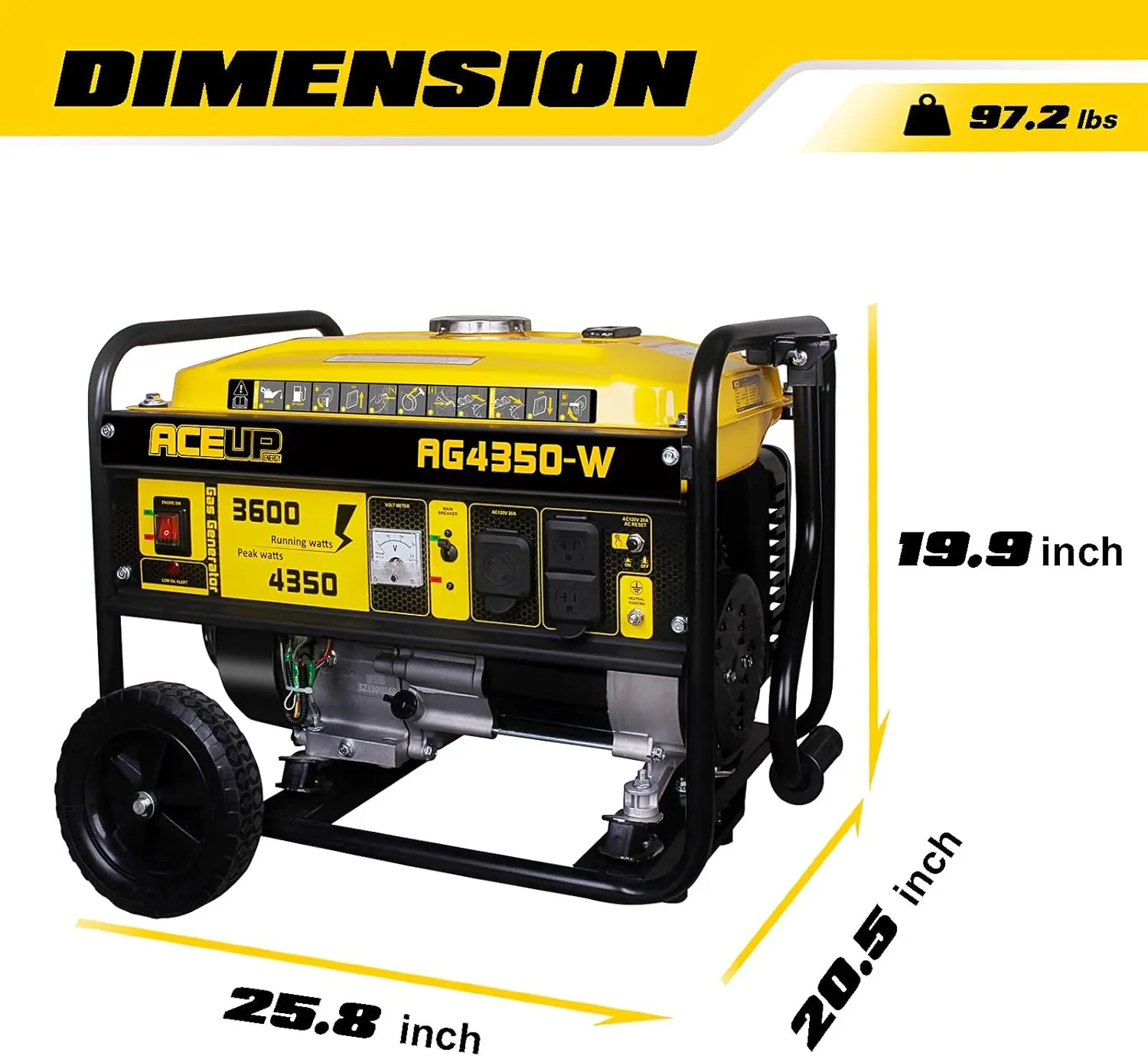 Portable Generator 4350 Watt Gas Powered Equipment with Wheel Kit Oil EPA CARB Compliant tested in the factory to guarantee
