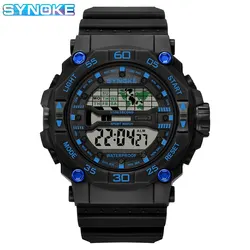 SYNOKE Men's Waterproof Shock-Resistant Digital Watch - Stylish Outdoor Mountaineering & Running Timepiece (Black blue)