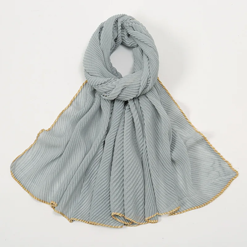 Schlichte grundlegende Design Falten Goldkette Viskose Hijab Schals Dame solide Wickel Stirnband Pashmina gestohlen Turban muslimischen Sjaal 165*65cm – Detail 10