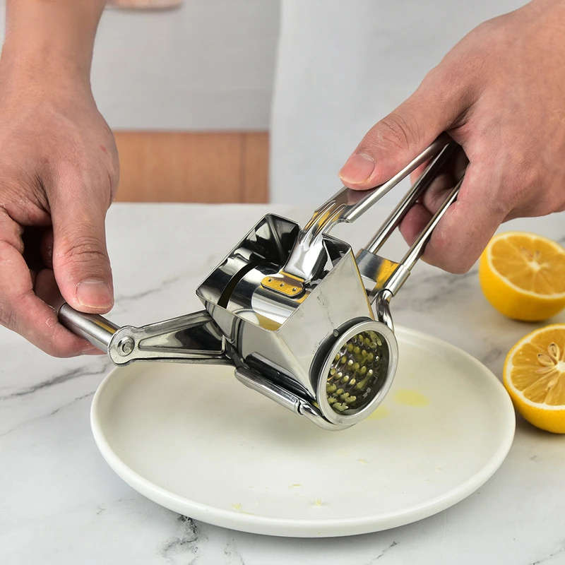 Stainless Steel Cheese Grater, Hand Crank, Rotary Blades