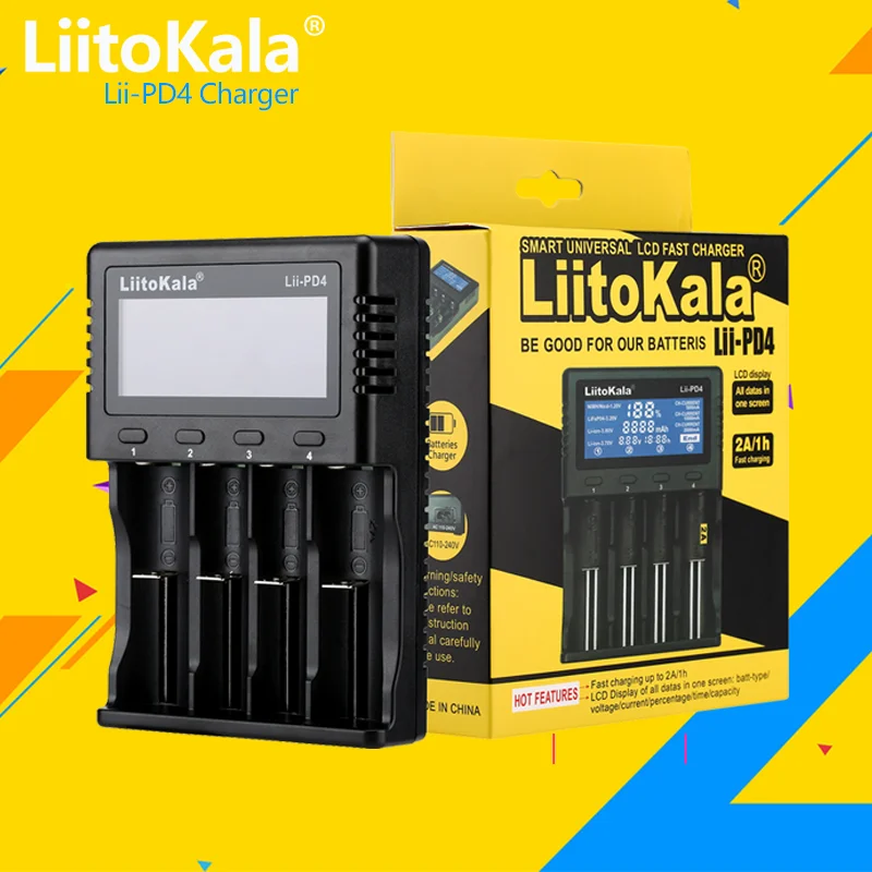 

1-5PCS LiitoKala Lii-PD4 4 slot LCD 18650 Battery Charger for 1.2V 3.7V Li-ion 18650/18500/16340/26650/21700 /20700/18350 cr123a