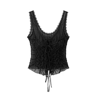 DUOPERI Women Y2K Fashion Solid Pleated Lace Up Slim Fitting Camisole Straps V-Neck Female Chic Lady Casual Tank Tops - Image 5