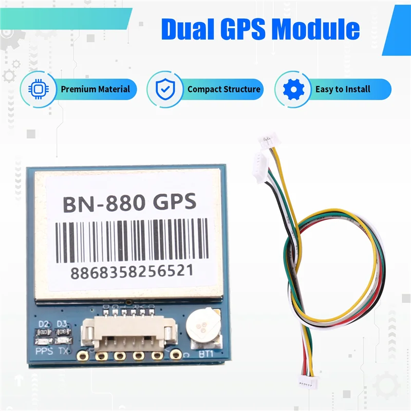 A73E-BN-880 AMP2.6/PIX-HAWK 비행 컨트롤러용 QMC5883L 나침반 센서가 통합된 GNSS 듀얼 GPS 모듈