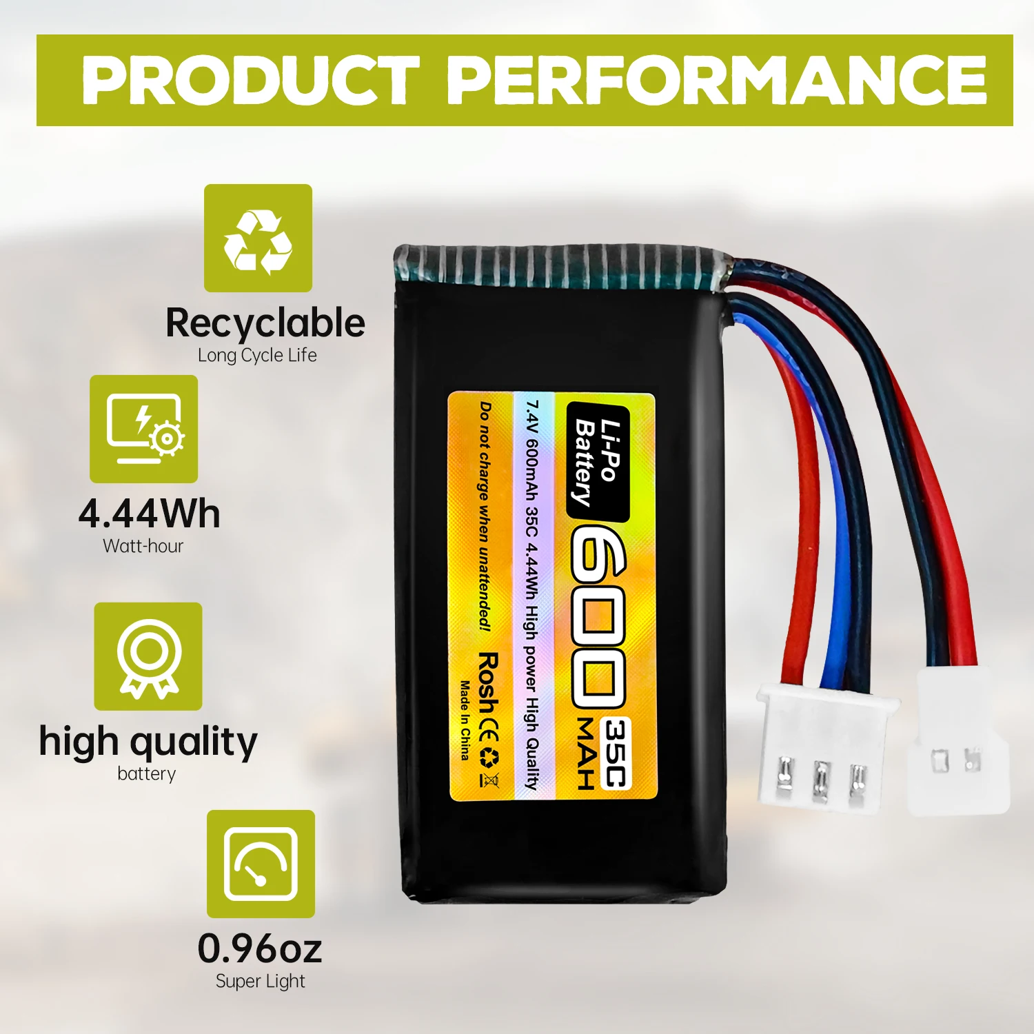 2 batteries LiPo 7.4V 600mAh 35C 2S pour FMS FCX24 RC