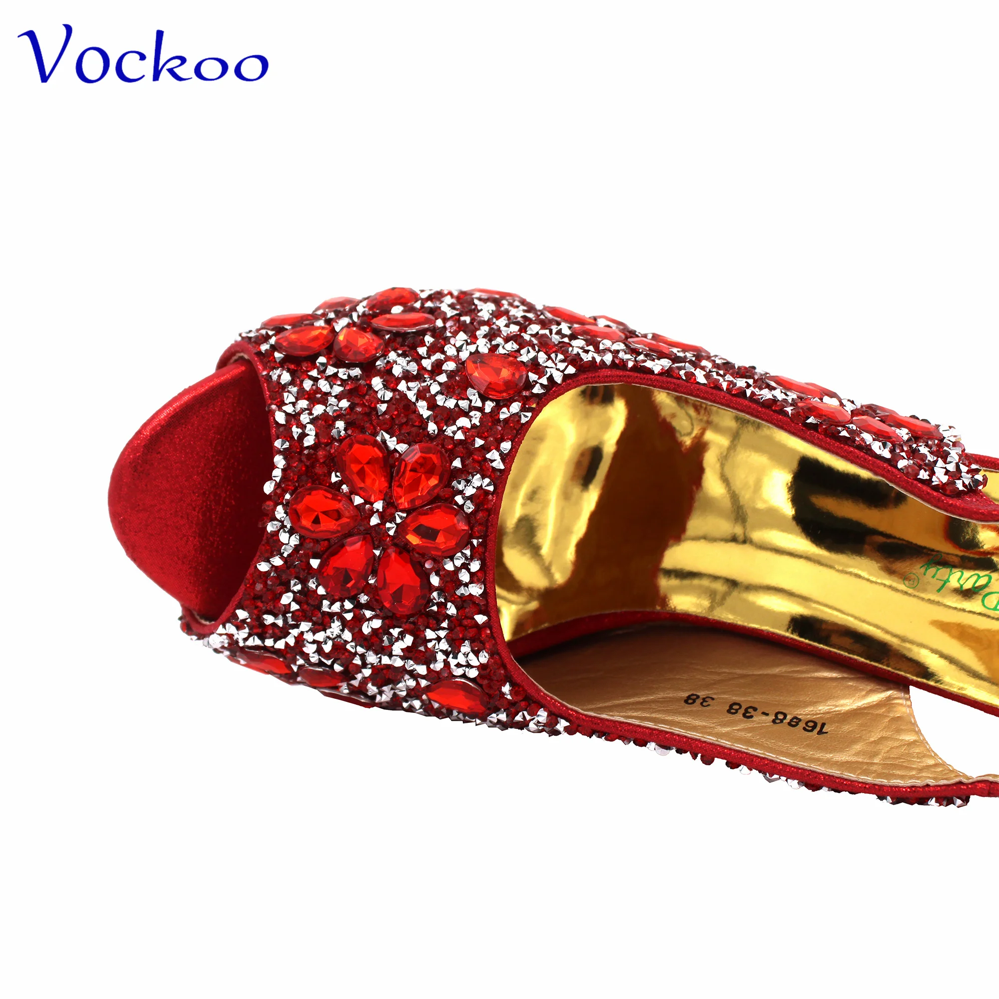 African Style Shoes and Bag in Red Color Peep Toe Sandals with Shinning Crystal 2024 Specials Design Sexy Women for Party