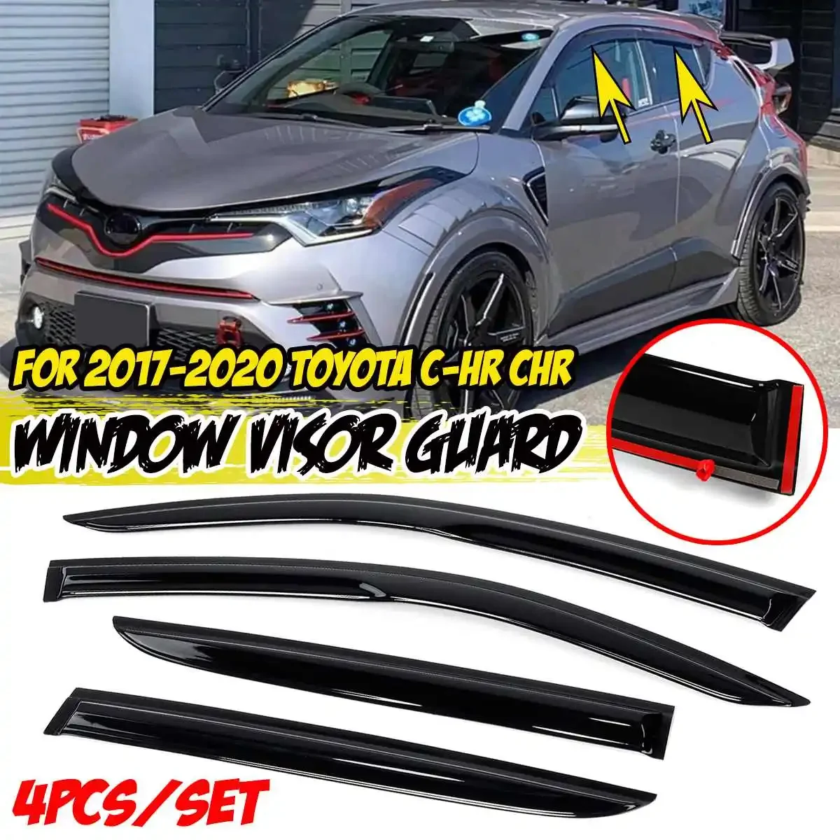 

New 4x Black Tinted Car Side Window Visor Guard Vent Awnings SheltersRain Guard Door Visor For TOYOTA For C-HR For CHR 2017-2020