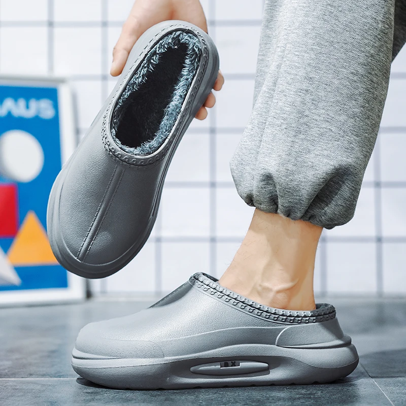 STRONGSHEN Men Kitchen Shoes Chef Clogs Waterproof Doctor Shoe High Quality Warm Plush Garden Clogs Oil-Proof Non-slip Work Shoe 4