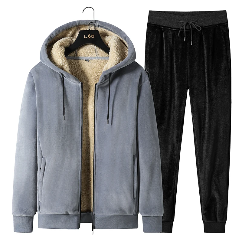 

Men Winter Fleece Sets Mens Thick Hoodies+Pants Suit Man Hooded Sweatshirt Sportswear Tracksuits Male Hoodie Sweatsuits size 5XL