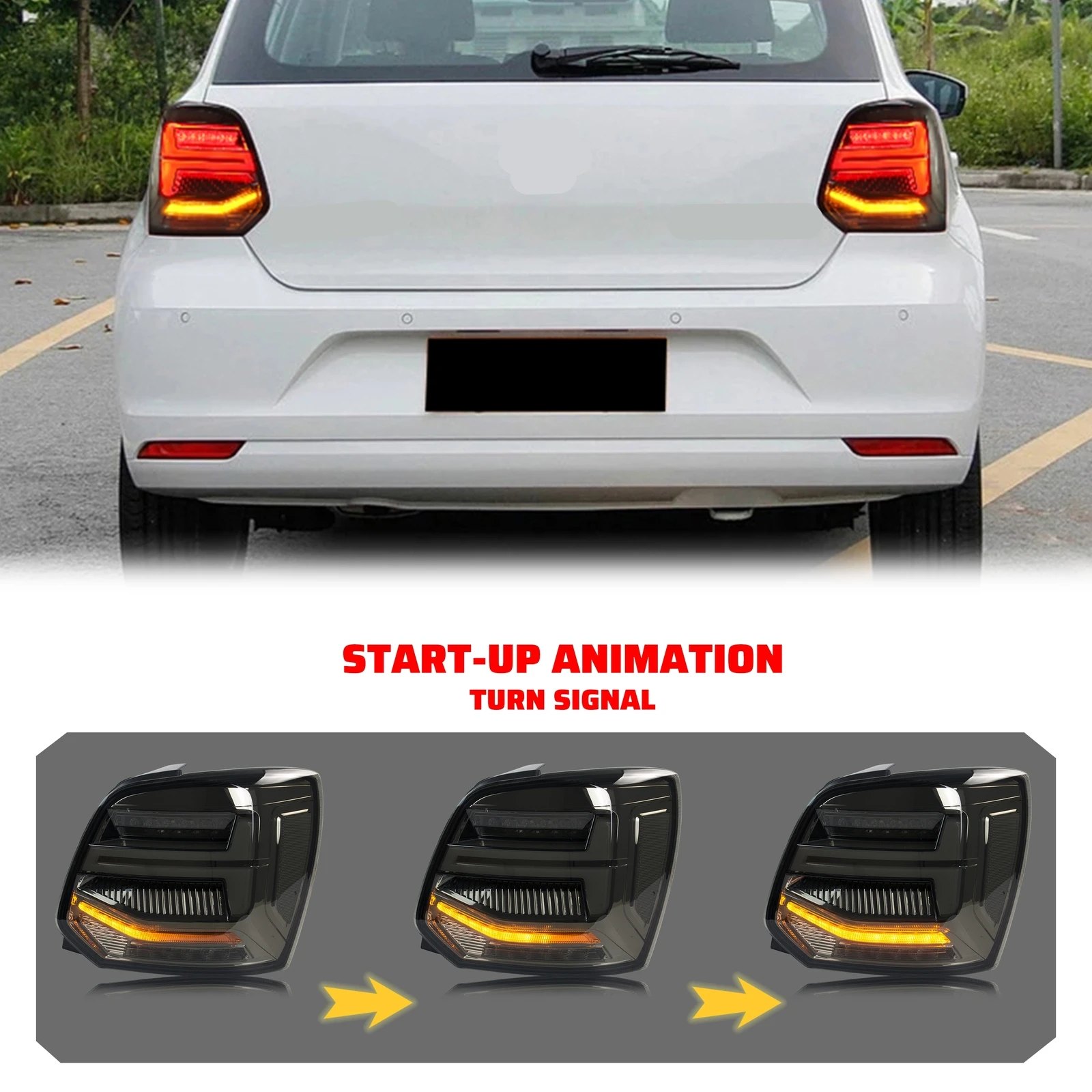 LED-Rückleuchten für Volkswagen VW Polo 6R 6C MK5 2009–2017, sequentielles Blinker, schwarze Rückleuchten, Montage – Detail 2