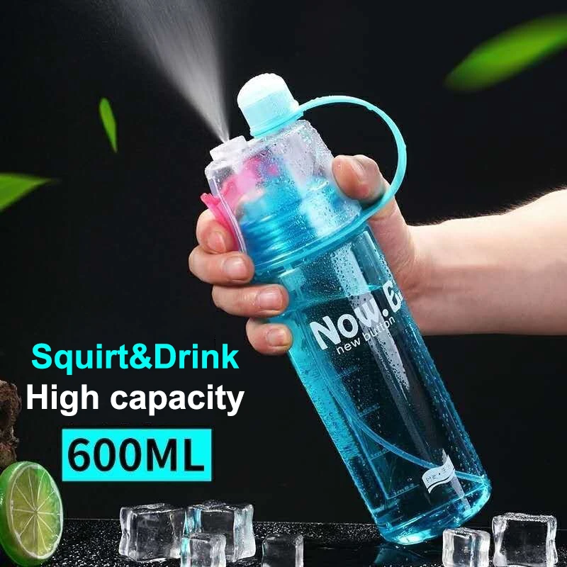 2 In 1 Sports Water Drinking Bottle Misting Spray
