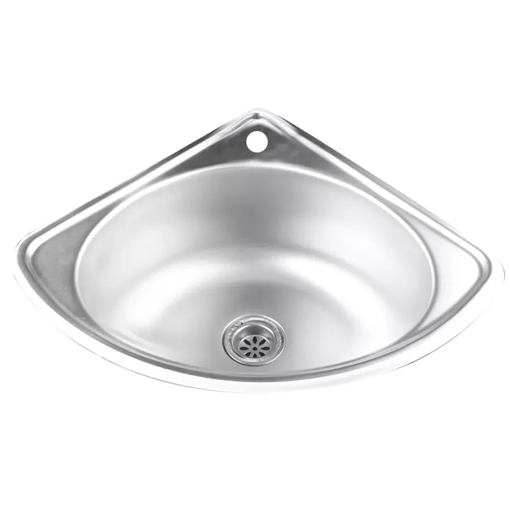 RV Kitchen Bathroom Sink Wall Mount Single Bowl Strainer+Down Pipe Stainless Steel Triangle Corner Sink Basin 5