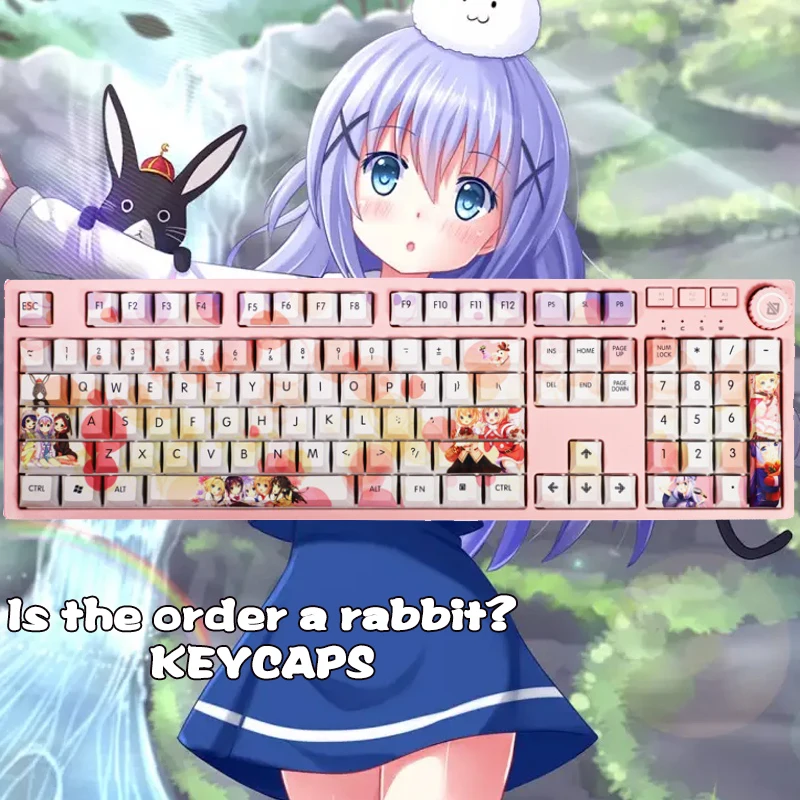 

Color Cosplayer Is The Order A Rabbit Anime Keycap Pbt 104Keys Mechanical Keyboard Decorative Accessories Cosplay Keycap Cover