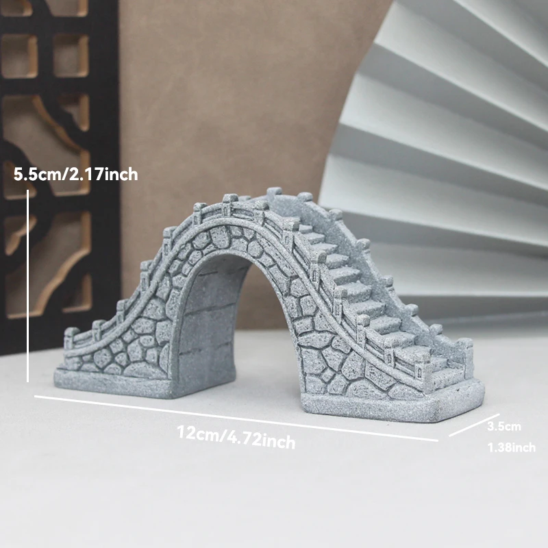 Miniature Sandstone Bridge Figurine for Decorative Landscaping and Fairy Gardens