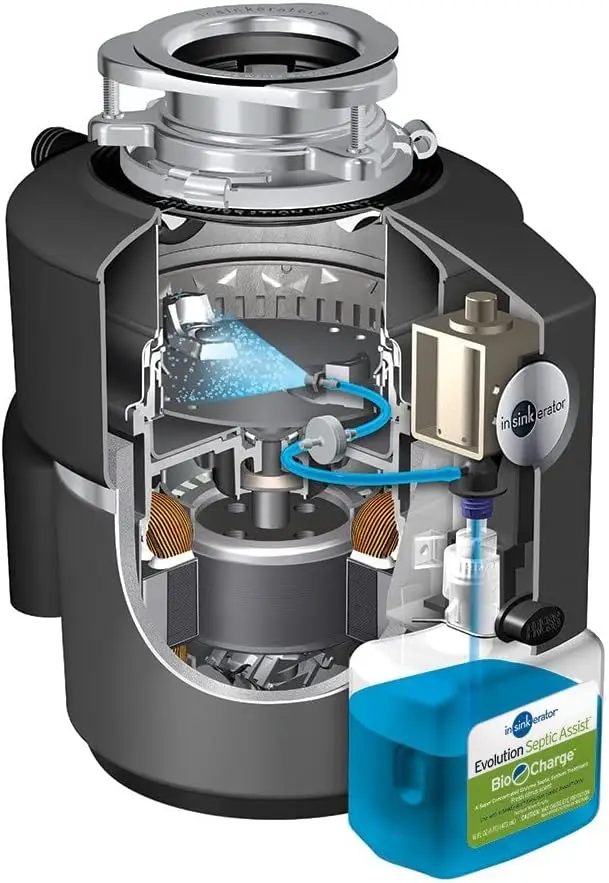 Disposal, Evolution Septic Assist, Quiet Series, 3/4 HP Continuous Feed, Gray + 1-Pack Bio-Charge Cartridge 2