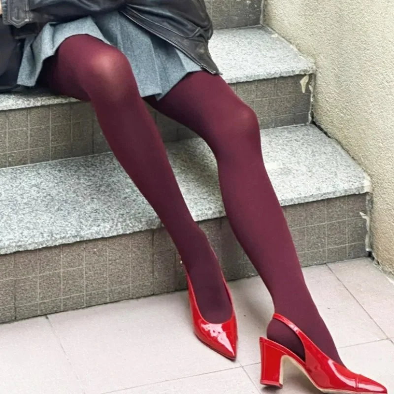 1/2Pcs Vintage Wine Red Stocking Women Sexy Burgundy Thin Thick Super Elastic Tights Anti-Hooker Senior Pantyhose Long Socks