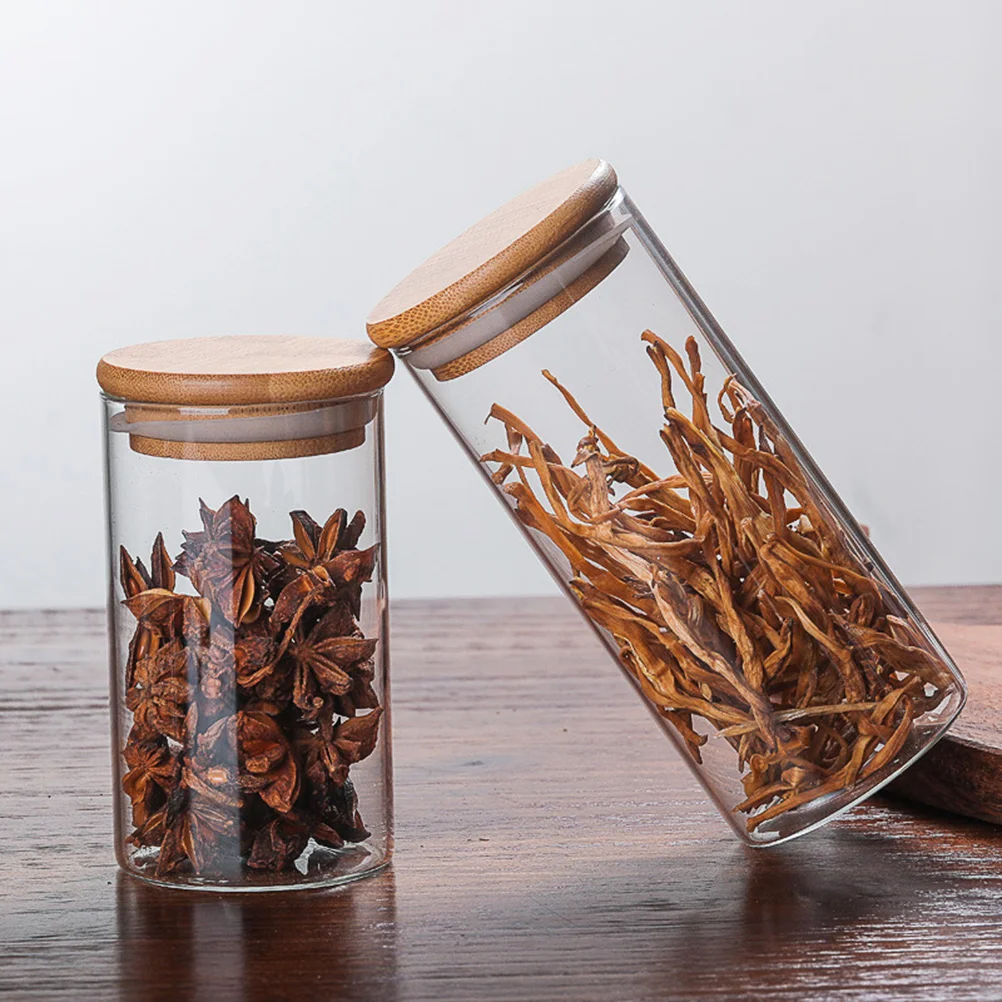 Transparent Airtight Food Storage Jars with bamboo Lids For Kitchen Pantry Organization and Seasoning Storage storage jar