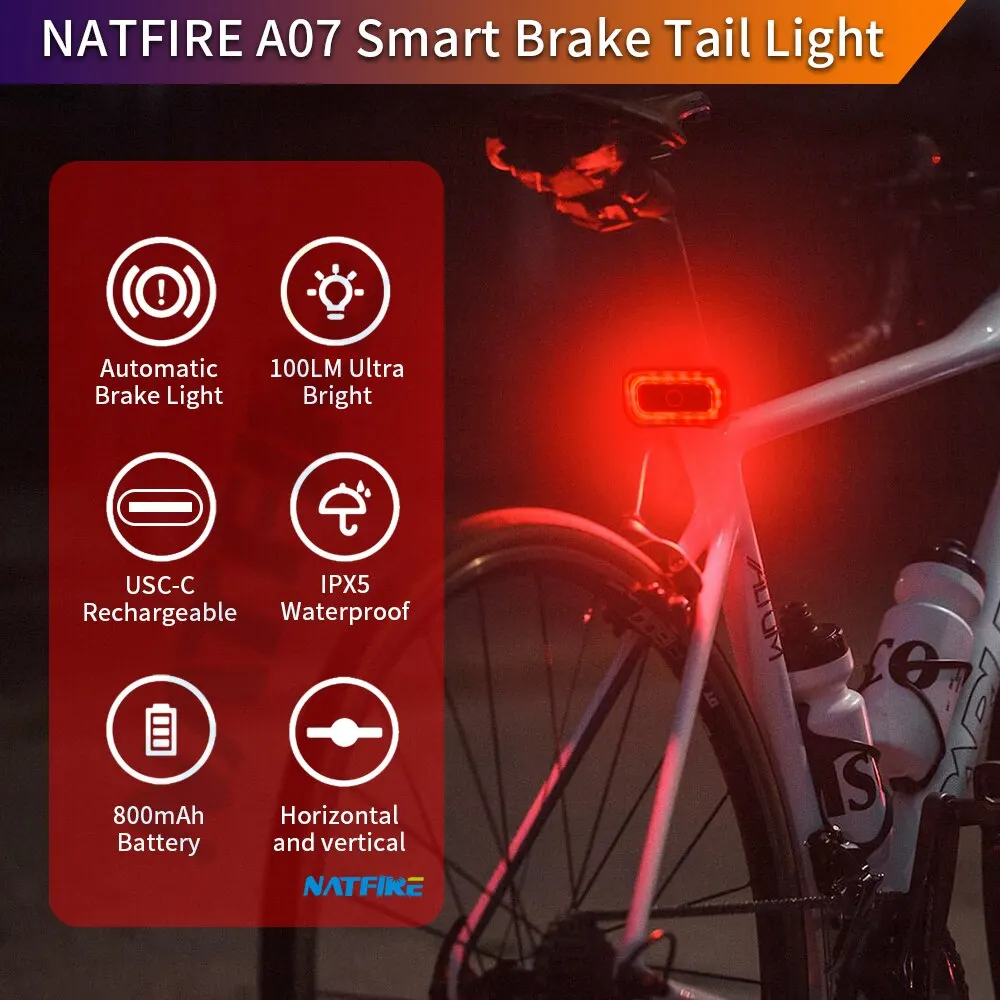 Smart Bike Tail Light with Brake Sensing and Auto On/Off - USB-C Rechargeable Safety Cycling Light