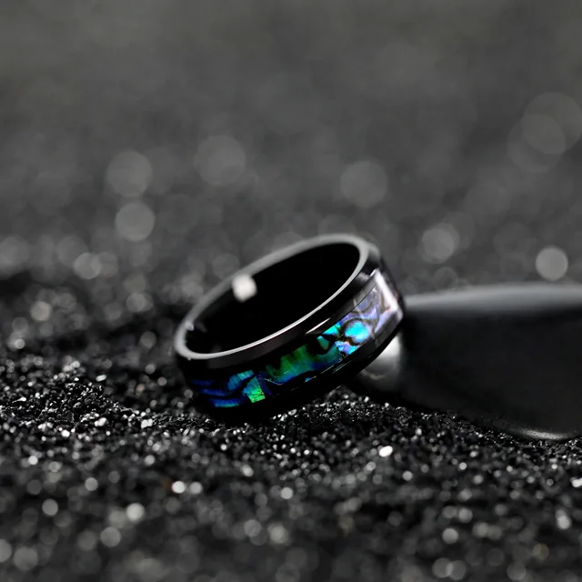 Bagues en titane et acier pour hommes, couleur violette, incrustation de coquille d'ormeau colorée, anneaux en acier inoxydable pour hommes, bijoux de mariage