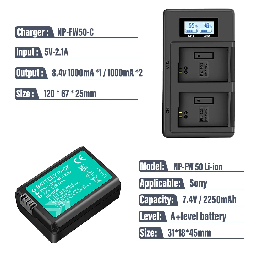 Original NP-FW50 Li-Ion 1020mAh Battery for SONY NEX3 NEX-5 NEX-3 A55 A33 BC-VW1