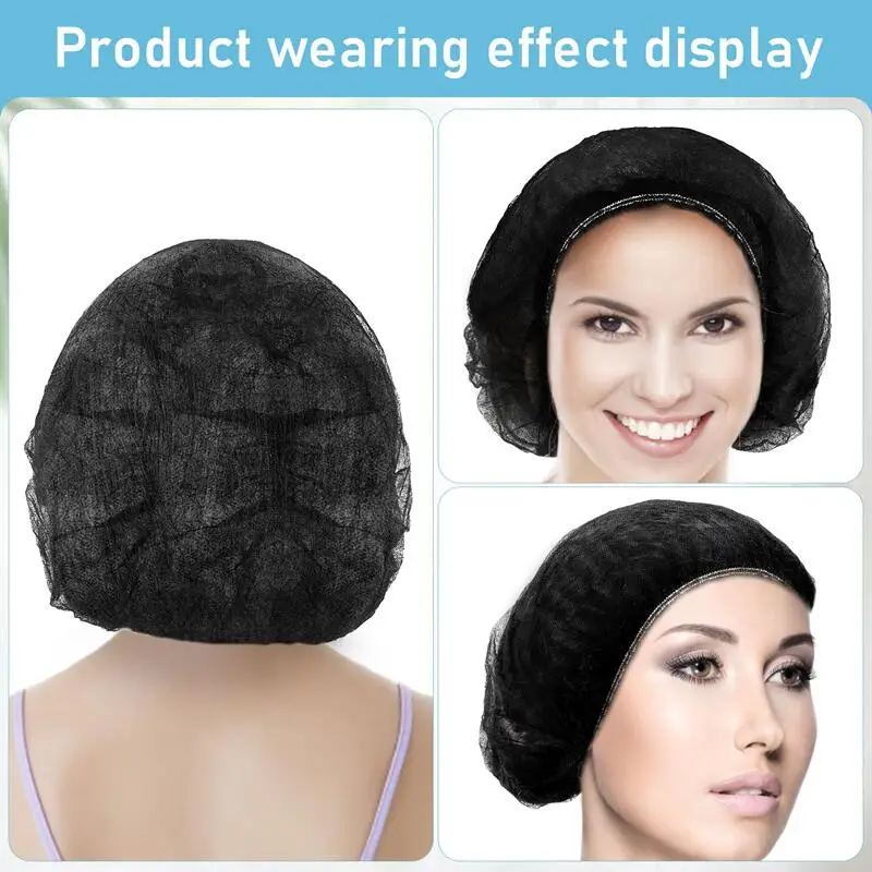 Disposable Shower Cap 100Pcs Elastic No Woven Hair Head Cover Nets Large Dustproof Hair Caps Makeup DIY Hair Dye Tatoo  Bath Cap 5
