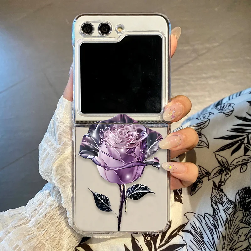 Flower Pattern Clear Transparent Hard Folding Phone Case