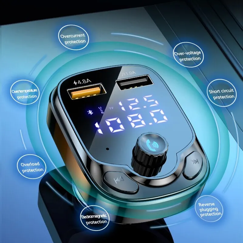 Bluetooth 5.0 Wireless FM Transmitter 4.8A Dual USB Car Radio Modulator MP3 Player Handsfree Quick Charge Adapter for Car