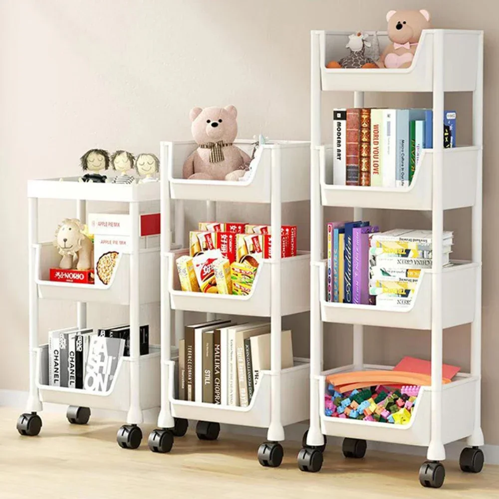 Movable Trolley Bookshelf Assembled Toy Storage Rack Large Capacity Corner Book Storage Rack Multilayer Simple Display Cabinet