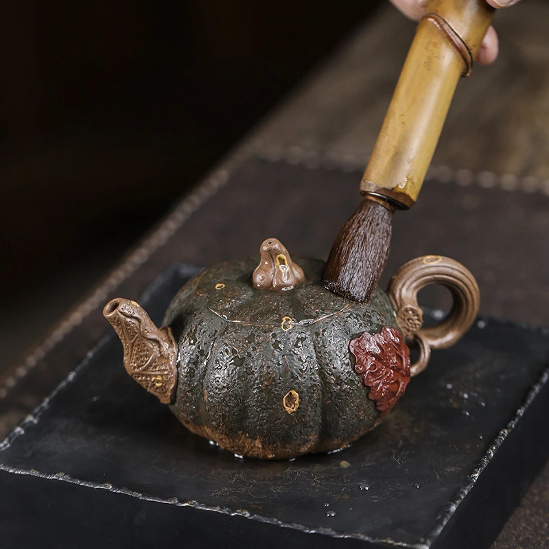 Chinese Style Pumpkin Shaped Teapot, Purple Clay Old section mud, Kung Fu Household Supplies, Pure Handmade, 140ML Tea Pots, 1Pc