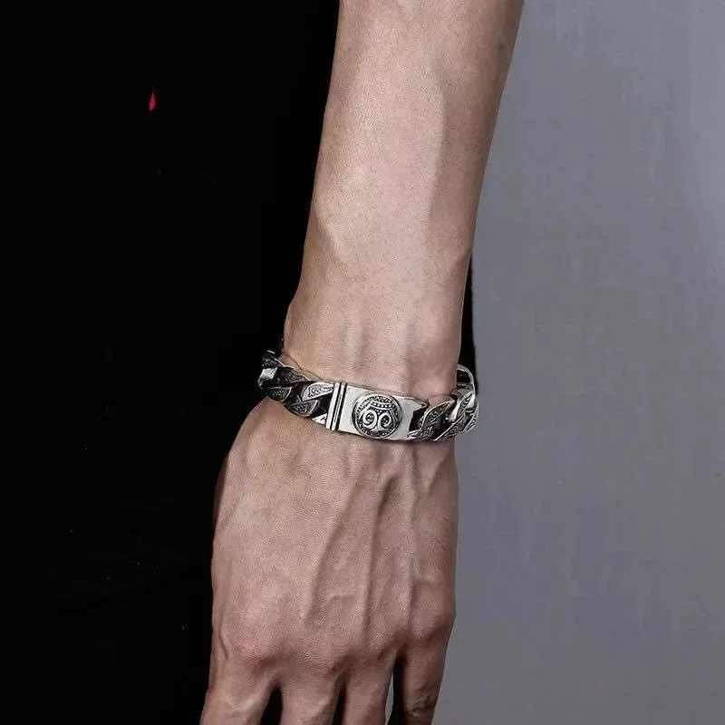 Bracciale con spine, Bracciale con punte da uomo in argento, Bracciale industriale in argento, Bracciale con catena punk, Bracciale da donna audace