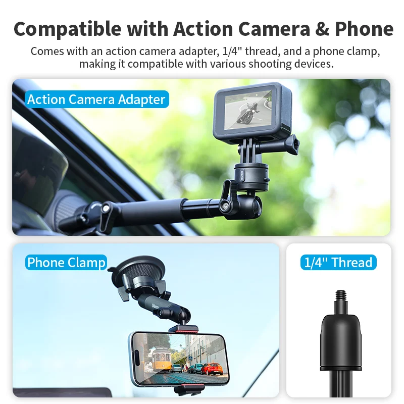 Ulanzi Go-Quick II Suction Cup Mount Magnetic Quick-Release for Action Camera Smartphone with 360° Ballhead for Tile Glass Door 6