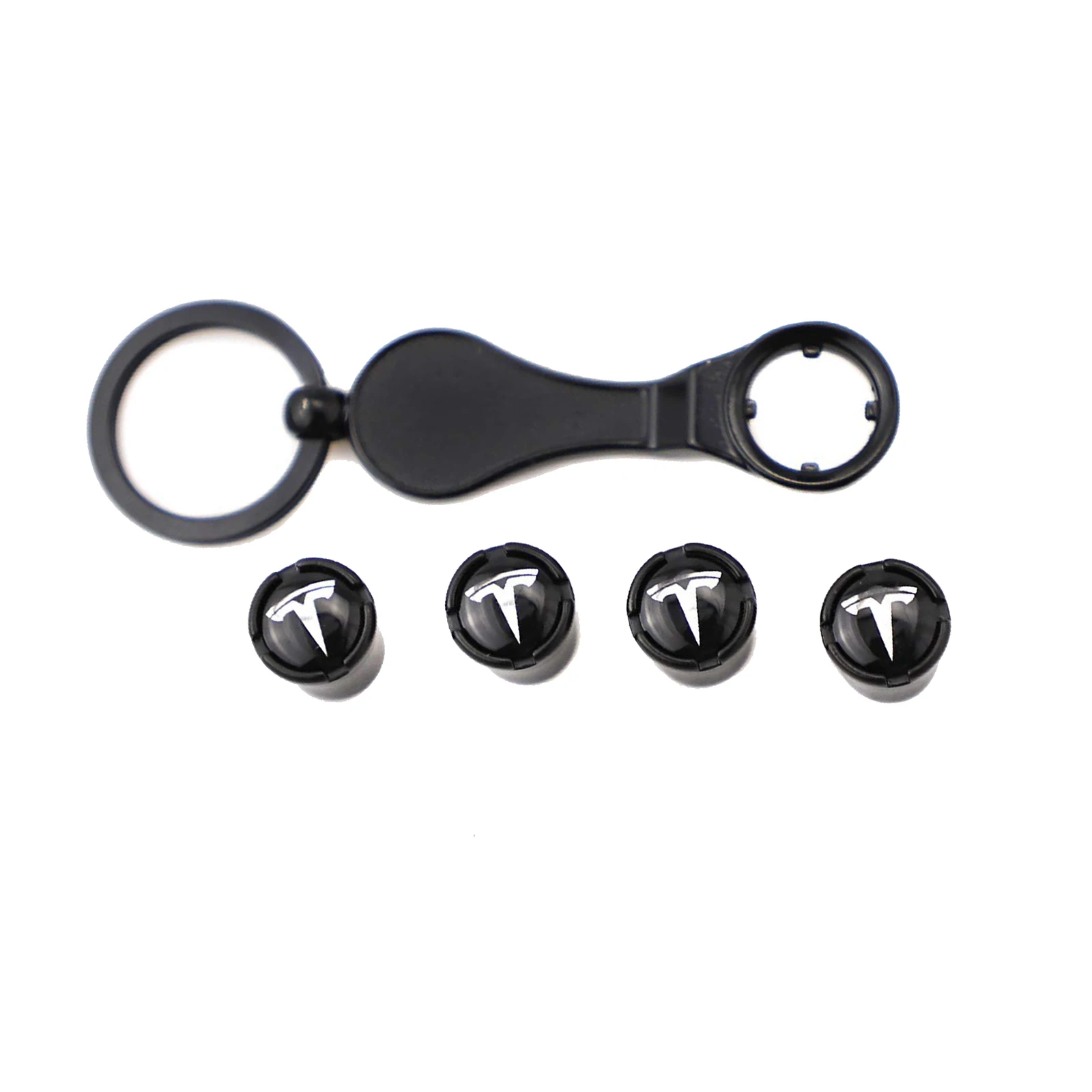 

4-piece Tesla Valve Cap with Wrench Aluminum Alloy Valve Stem Valve Cap Automotive Universal Accessory Anti-theft Valve Cap