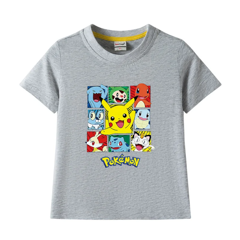 thumbnail image 1 of Camiseta de Pokémon Anime para niños, 100% algodón, ropa de verano para niños, figura de Anime, camiseta gráfica de Pikachu, regalo de cumpleaños para niño y niña, 1 of 5