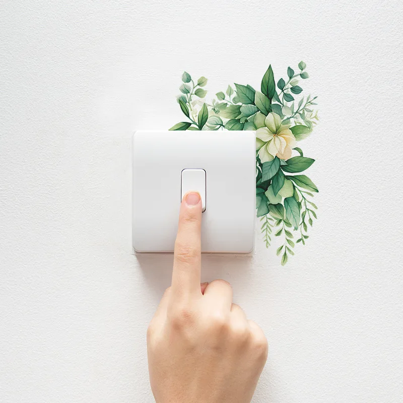 SwirlColor Stickers Interrupteur, 4 Pcs Saisons Plante Mur Autocollant Imperméable à L'eau Lampe Interrupteur Couvercle Décoratif Autocollant Interrupteur Mural Salon Chambre Salle De Bains Cuisine