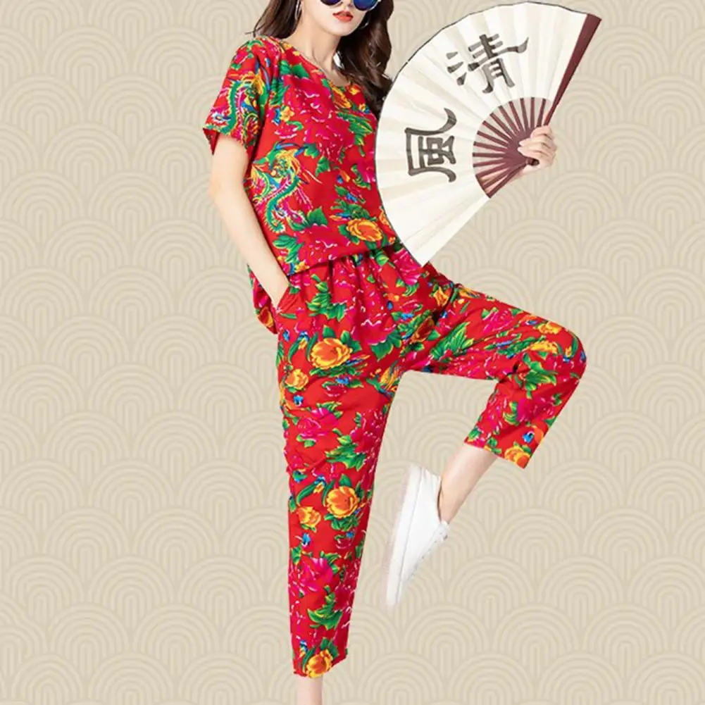 Men's Tracksuit Sets Clothes Outfits 3D TShirt Long Pants 2 Piece Suits Chinese Northeast Big Flower Casual Sportswear Jogger