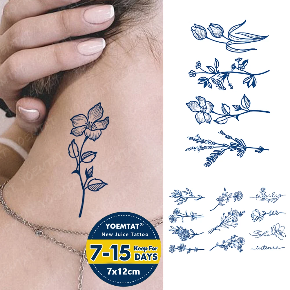 

Lily Lavender Juice Ink Lasting Waterproof Temporary Tattoo Sticker Small Line Flower Branch Fake Tatto Body Art Women Men Arm