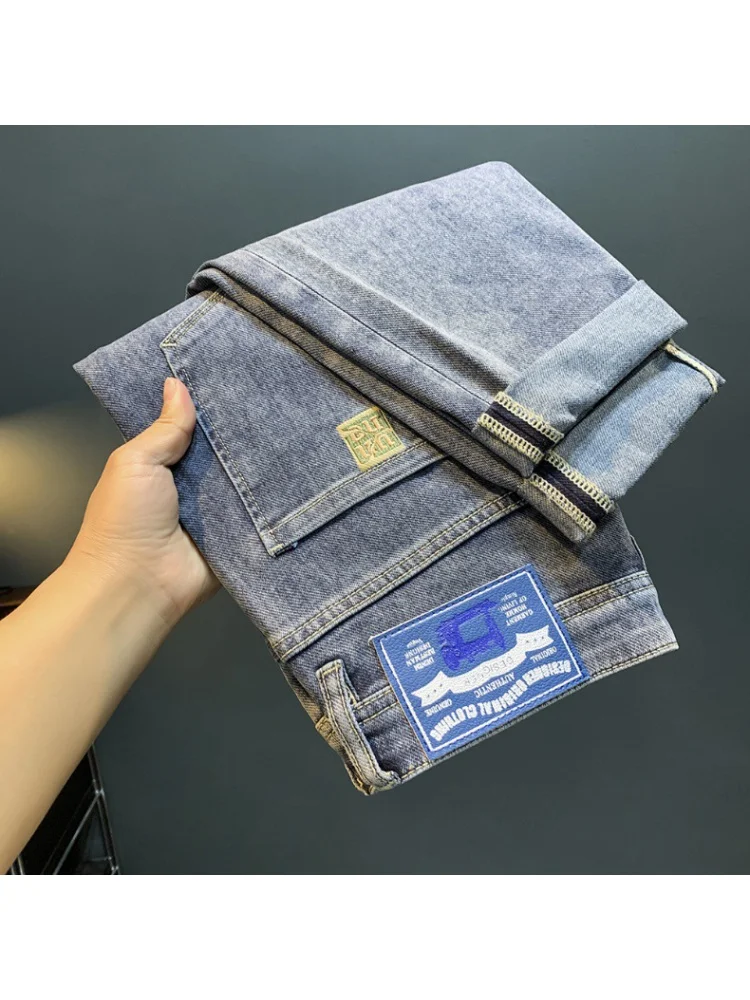 2024 New Men's Jeans Fashionable Embroidered All-Match Slim Fit Skinny Pants Cotton Elastic Loose Straight High-End Long Pants