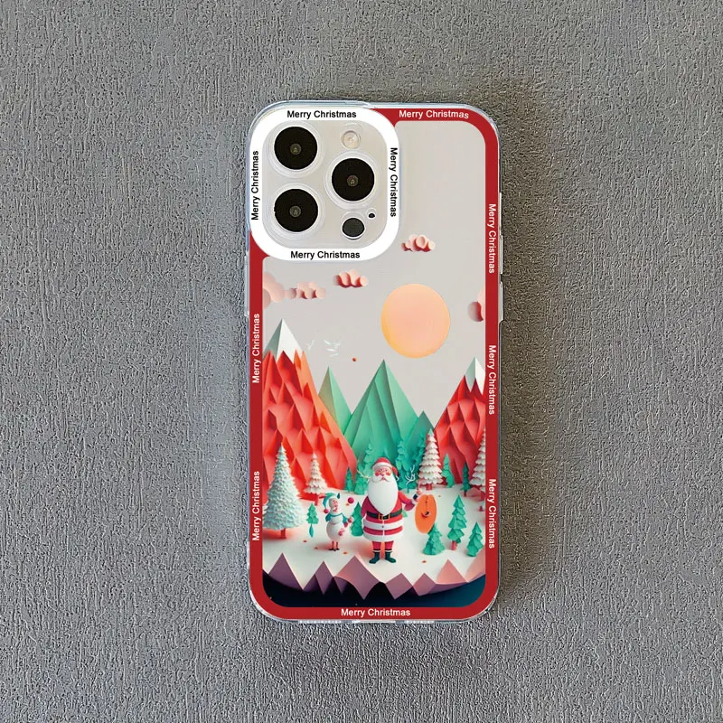 Frohe Weihnachten Baum Santa Claus Telefon Fall Für iphone 13 12 11 Pro Max 15 14 Plus Pro Max X XR XS Landschaft Transparente Abdeckungen – Detail 9