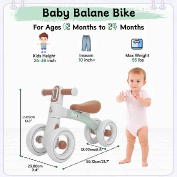 Baby Balance Bike For 1 2 3 Years Old Boys And Girls, 4 Wheels Toddler Balance Bike 5