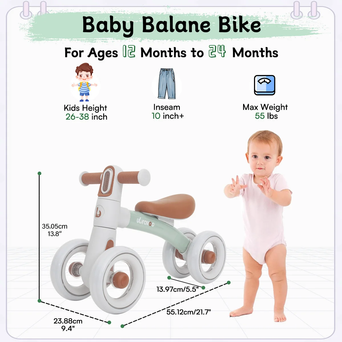 Ubravoo Baby Slide Balance Bike for 12-24 Months,3-Mode Headlight & 4 Transparent Silence Wheels, Riding on Toys Birthday Gifts 2