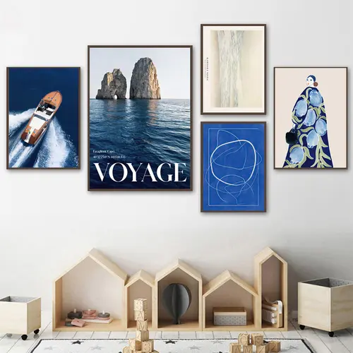 Abstract Blue Stripes Ocean Matisse Girl Flower Vase Wall Art Canvas Painting Posters And Prints Pictures For Living Room Decor - Image 2