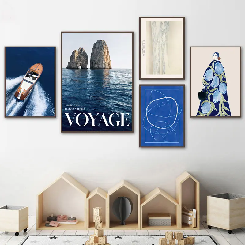 Abstract Blue Stripes Ocean Matisse Girl Flower Vase Wall Art Canvas Painting Posters And Prints Pictures For Living Room Decor - Image 2