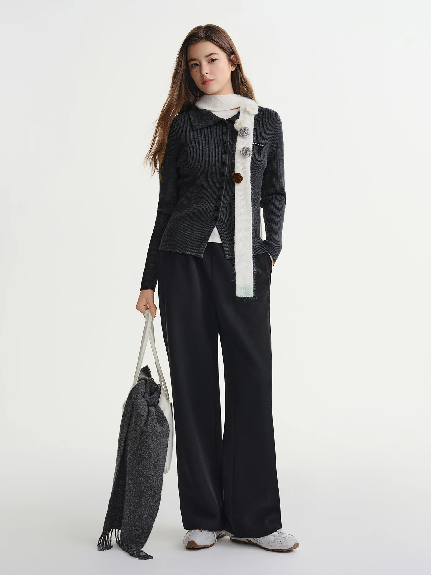 DUSHU Plus Size Women's Elastic Waist Relaxed Fit Fashion Wide Leg Casual Pants 2025 Winter New Arrival Cloud Layers Collection