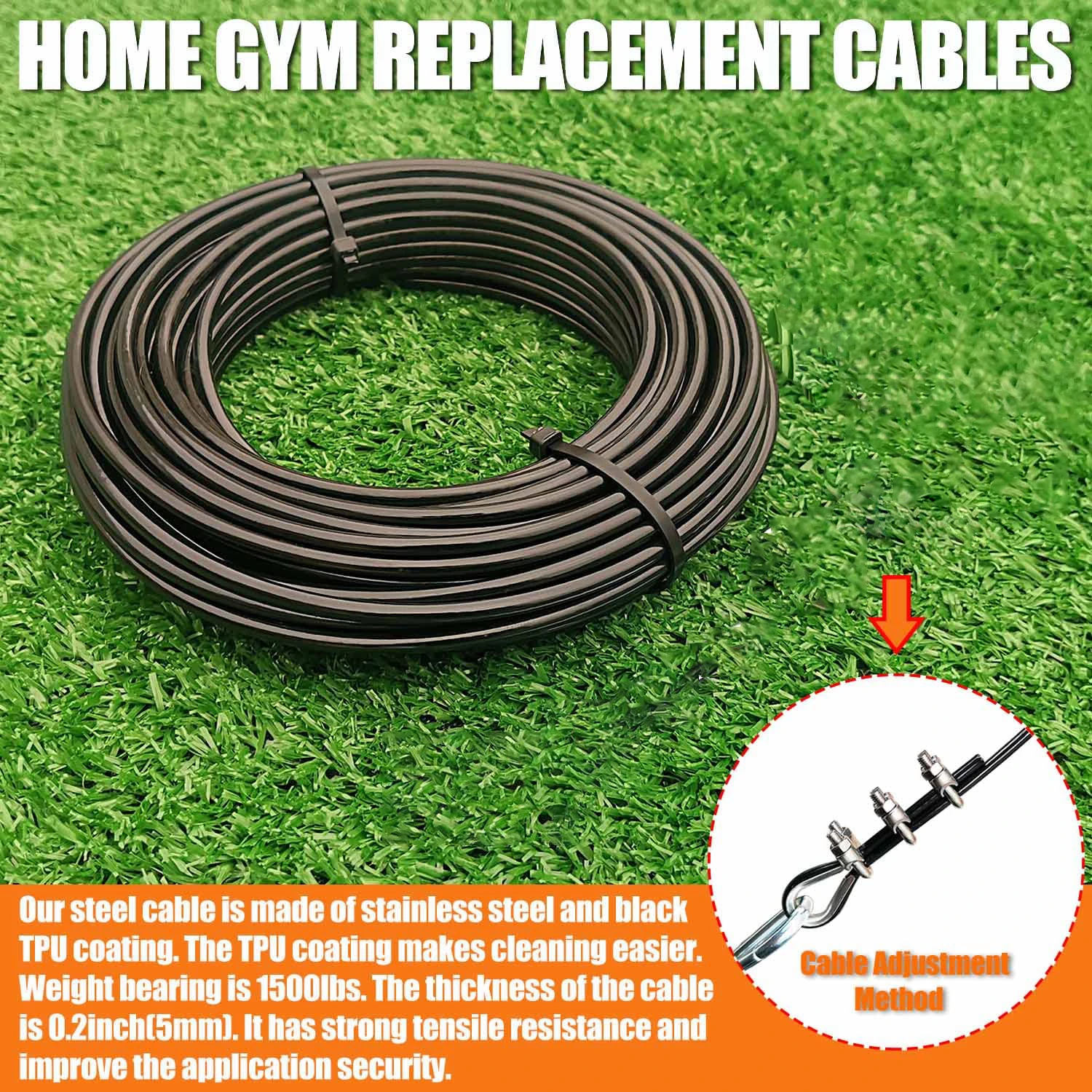 Gym Cable Heavy Duty Steel Wire Rope 5/6mm Thick Fitness Cable Machine Weight Lifting Pulley System Workout Accessories gym accessories,fitness cable pulley,fitness pulley cable,fitness equipment parts